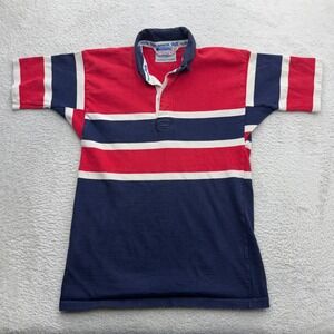 Maxmore Vintage Striped Rugby Shirt Mens Red Navy Blue White Short Sleeve Polo